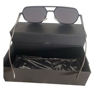 Vagueau Geometric Aviator Sunglasses Gunmetal Grey Double Bridge Modern Chic NEW